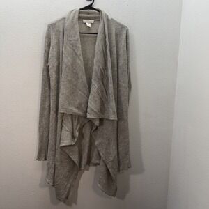 Kenar 100% 2-Ply Cashmere Cardigan Open Front Size M Waterfall Drape Gray Knit